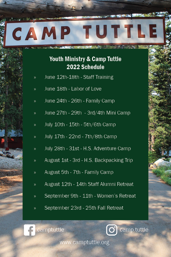 2022 Camp Tuttle schedule