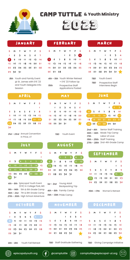 Camp Tuttle's 2023 programming calendar
